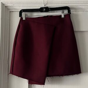 Topshop Deep Red Corduroy Skirt with Raw Hem